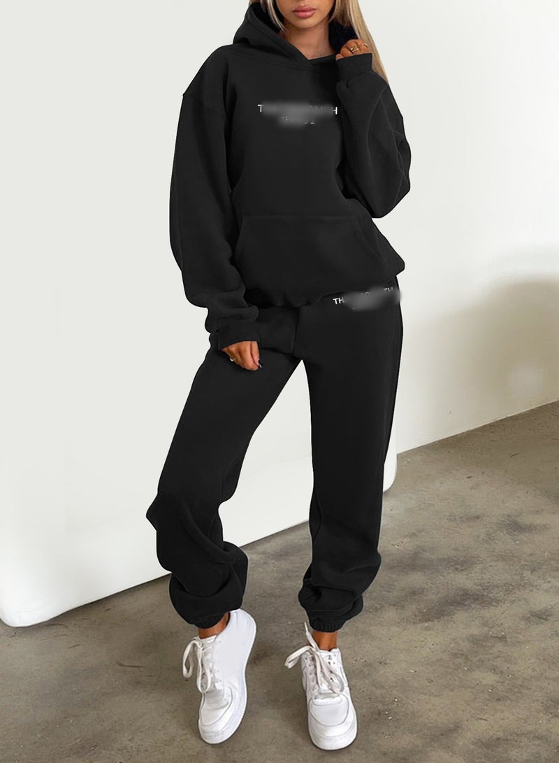 KUYING Letter Printed Hooded Sweatshirt And Pants Set  - Image 1