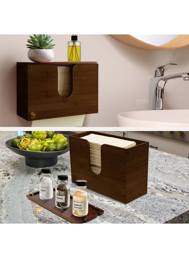 Ebun Multifold Paper Towel Dispenser Wall Mount & Countertop | Bamboo Hand Towel Holder for Tri/C/Z/Multi Fold Paper Towels| Traditional Farmhouse Rustic Decor for Kitchen & Bathroom (Caramel Brown) - Image 2