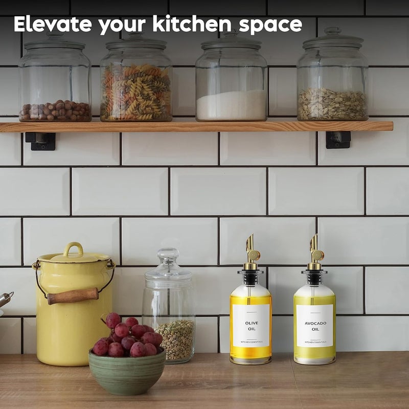 Spaceneat زجاجة موزع زيت الزيتون - تشمل 55 ملصق أساسي للمطبخ - زجاجات زيت الطهي للمطبخ، موزع شراب القهوة - فوهة صب مع حاوية زجاجية سعة 11.8 أونصة سائلة - 2 قطعة، ذهبية - Image 5