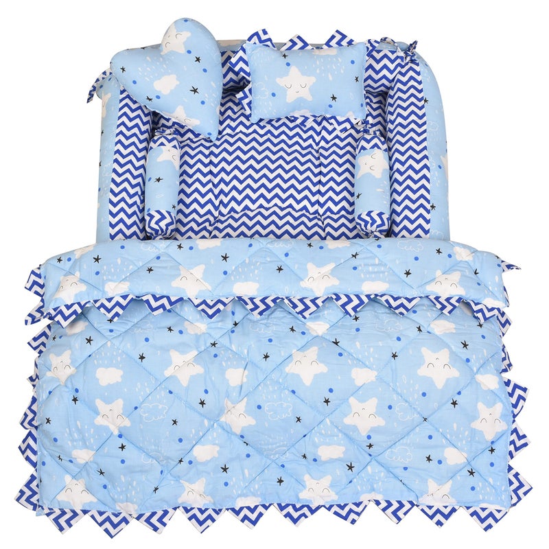 LOREM Blue 4 Pillows & Square Shape Cotton Baby Bed for 0-1 Year BB13 - Image 2