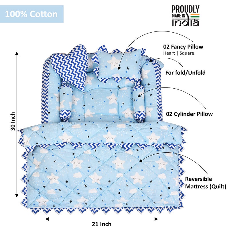 LOREM Blue 4 Pillows & Square Shape Cotton Baby Bed for 0-1 Year BB13 - Image 5