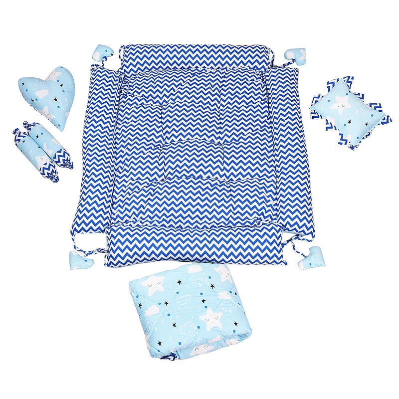 LOREM Blue 4 Pillows & Square Shape Cotton Baby Bed for 0-1 Year BB13 - Image 4