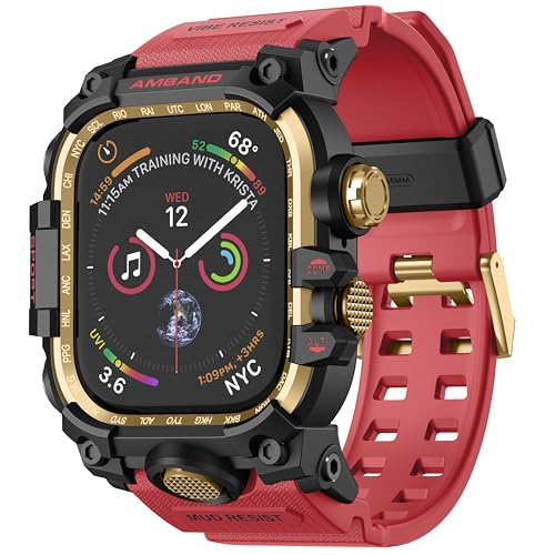 amBand Rugged Case with Band for Apple Watch 44mm, Compatible with iWatch Series SE 3/SE 2nd Generation/SE/6/5/4, Military Grade Shockproof Bumper Cover, Tactical Band for Men, Red - Image 1
