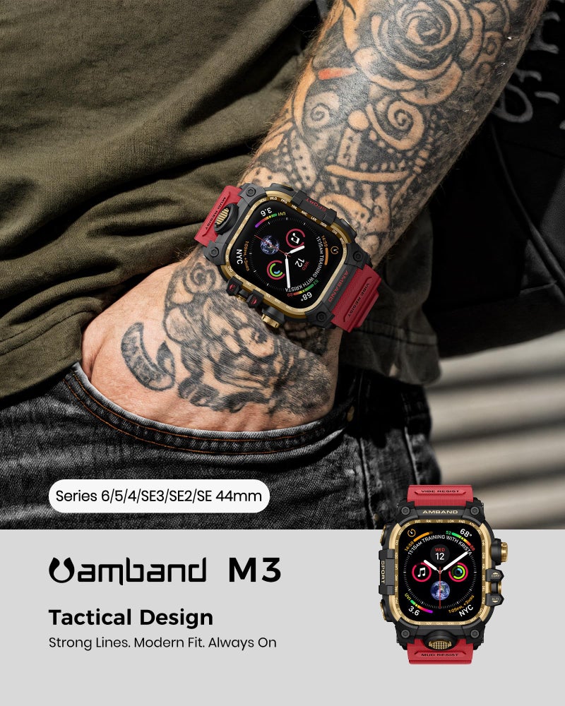 amBand Rugged Case with Band for Apple Watch 44mm, Compatible with iWatch Series SE 3/SE 2nd Generation/SE/6/5/4, Military Grade Shockproof Bumper Cover, Tactical Band for Men, Red - Image 3