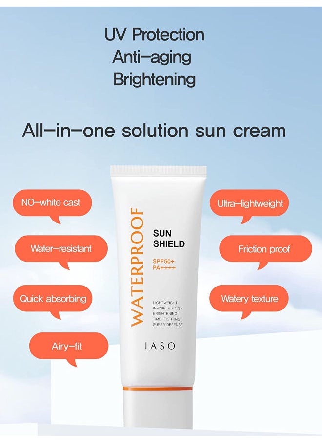 iaso IASO SUN SHIELD WATERPROOF SPF50+/PA++++ 70ml Made in Korea ㅣ No White-cast ㅣ Light-weight ㅣWatery texture ㅣ Strong UV Protection  - Image 3