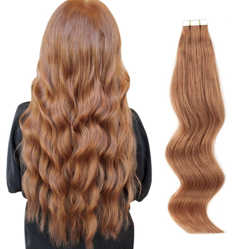 ABH AMAZINGBEAUTY HAIR Virgin Remy Human Hair Extension Tape in Remy Glue in Skin Weft Tape Hair Extensions Attached Invisible Seamless Reusable Medium Aubum 30g 20pcs 30 12 Inch