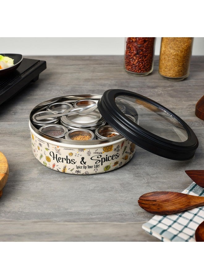dudki 9 in 1 Herbs & Spice | Stainless Steel Handcrafted Spice Box | Masala Box for Kitchen Steel | See through lid 9 containers and Spoons | Spice Box | Ultra Beige (2.5 Ltr | X-Large | 22.5cm) - Image 2