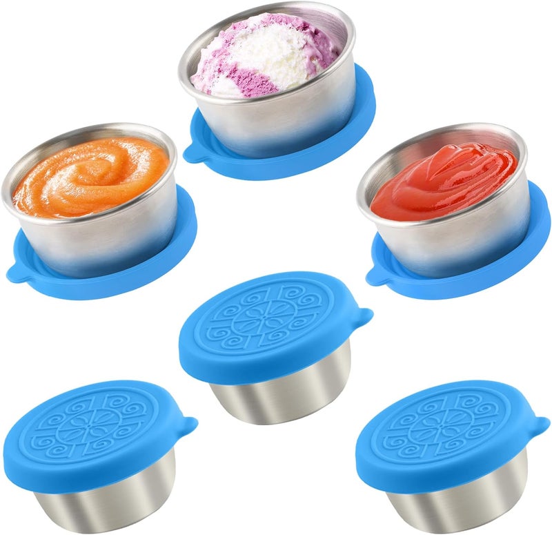 Qukaka User friendly optimized build 6x1.6 Oz Salad Dressing Containers With Lids, Small Leakproof Reusable Stainless Steel Salad Dressing Container To Go For Lunch Boxes,Sauce containers, Picnics,Travel Meal Prep And Kitchen Storage. Upgraded simple practical design - Image 1