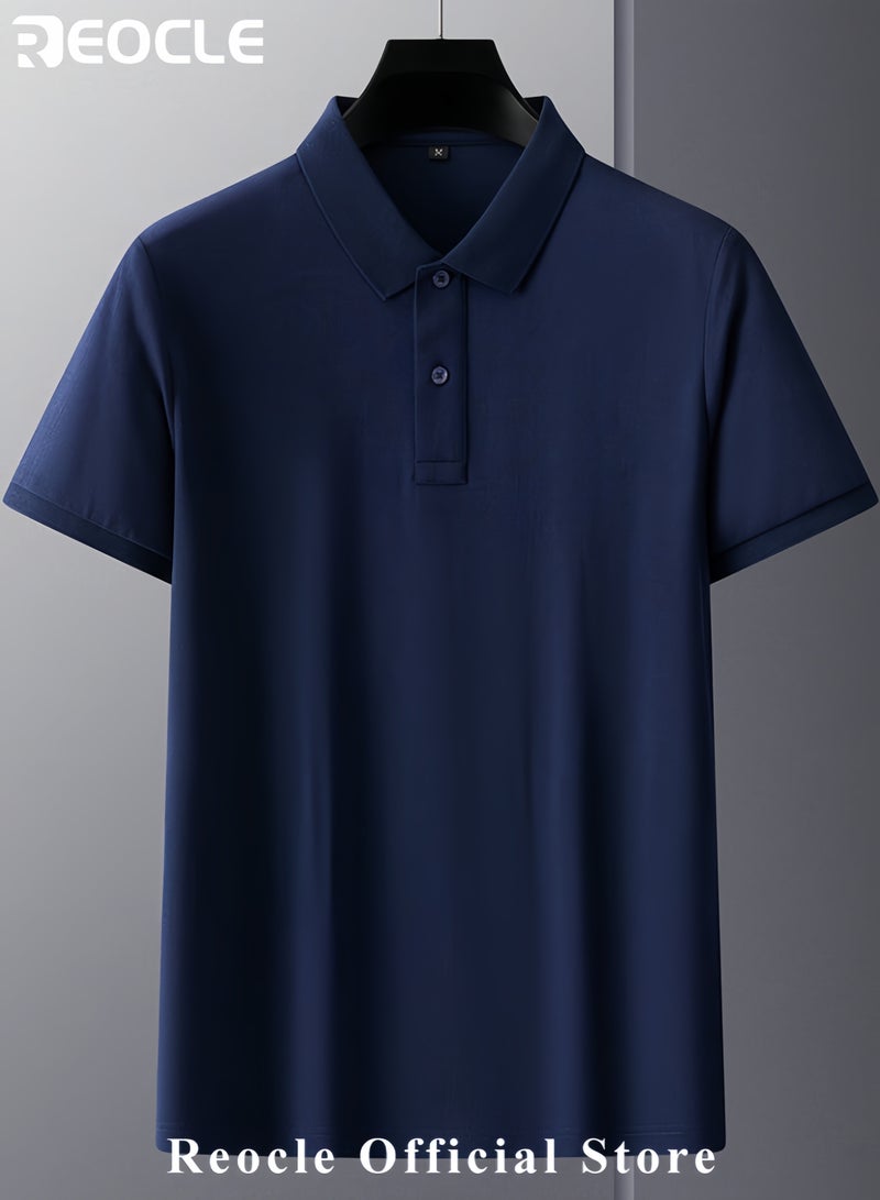 REOCLE Men's Solid Regular fit Polo Shirt Thin Breathable Short Sleeve Shirts Turn-Down Collar Work Business Polo Shirt - Image 4
