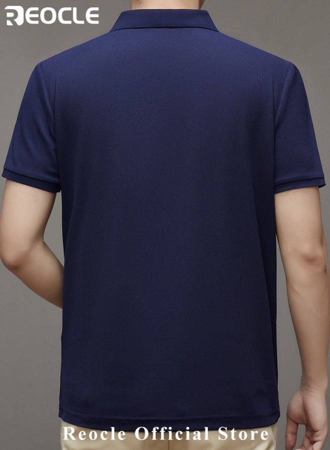REOCLE Men's Solid Regular fit Polo Shirt Thin Breathable Short Sleeve Shirts Turn-Down Collar Work Business Polo Shirt - Image 2