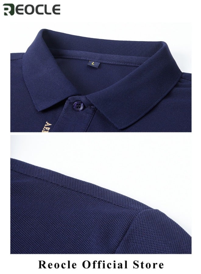 REOCLE Men's Solid Regular fit Polo Shirt Thin Breathable Short Sleeve Shirts Turn-Down Collar Work Business Polo Shirt - Image 5
