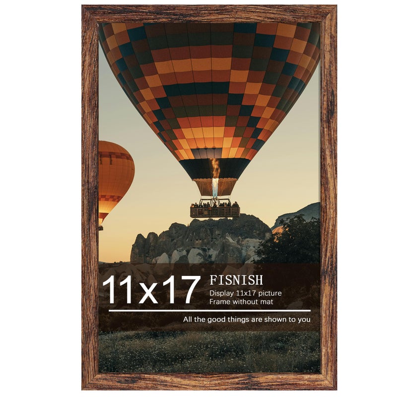 Fisnish 11x17 Picture Frame Brown, Classic Poster Frame for Horizontal or Vertical Wall Mounting, 1 Pack - Image 1