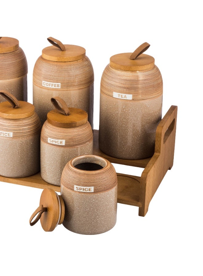 اباريك الصفا طقم علب بهارات سيراميك 7 قطع بستاند - Image 3