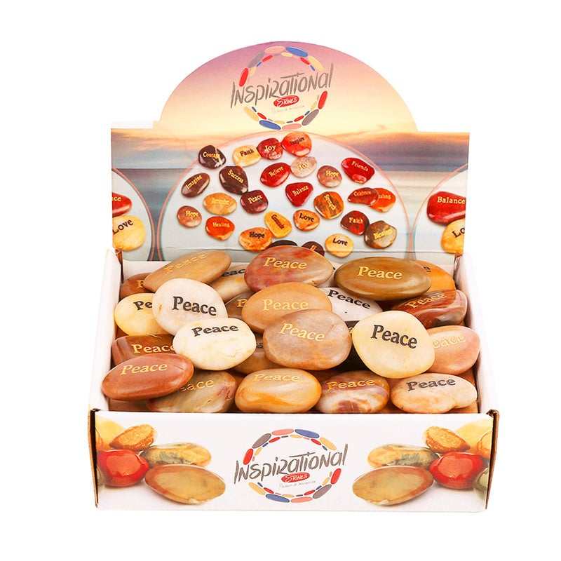ROCKIMPACT 50PCS Peace Stone Engraved Inspirational Prayer Stones Zen Chakra Gratitude Rocks Palm Love Stone Pocket Motivation Encouragement Rocks Peace Rock 23 Each