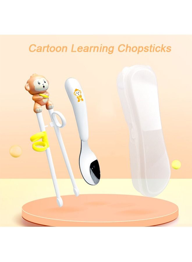 مجموعة عيدان تدريب الأطفال، تحتوي على زوج من عيدان تعليم الأطفال ملعقة، رأس قرد ممتع، مساعد جيد لتعلم استخدام العيدان، عيدان تعليم الكرتون - Image 2
