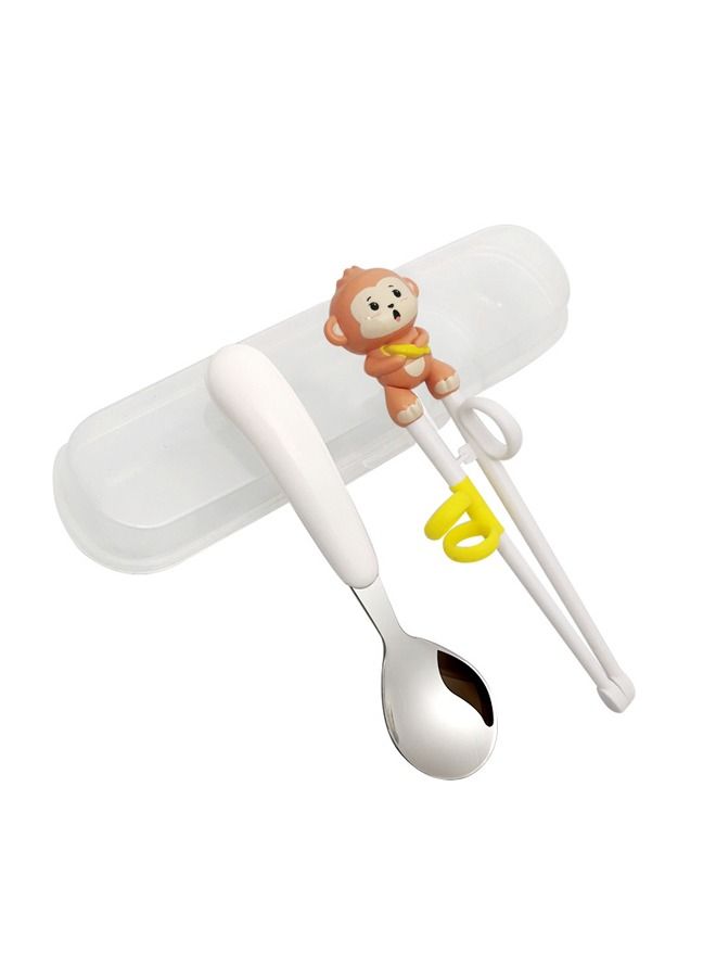 مجموعة عيدان تدريب الأطفال، تحتوي على زوج من عيدان تعليم الأطفال ملعقة، رأس قرد ممتع، مساعد جيد لتعلم استخدام العيدان، عيدان تعليم الكرتون - Image 1