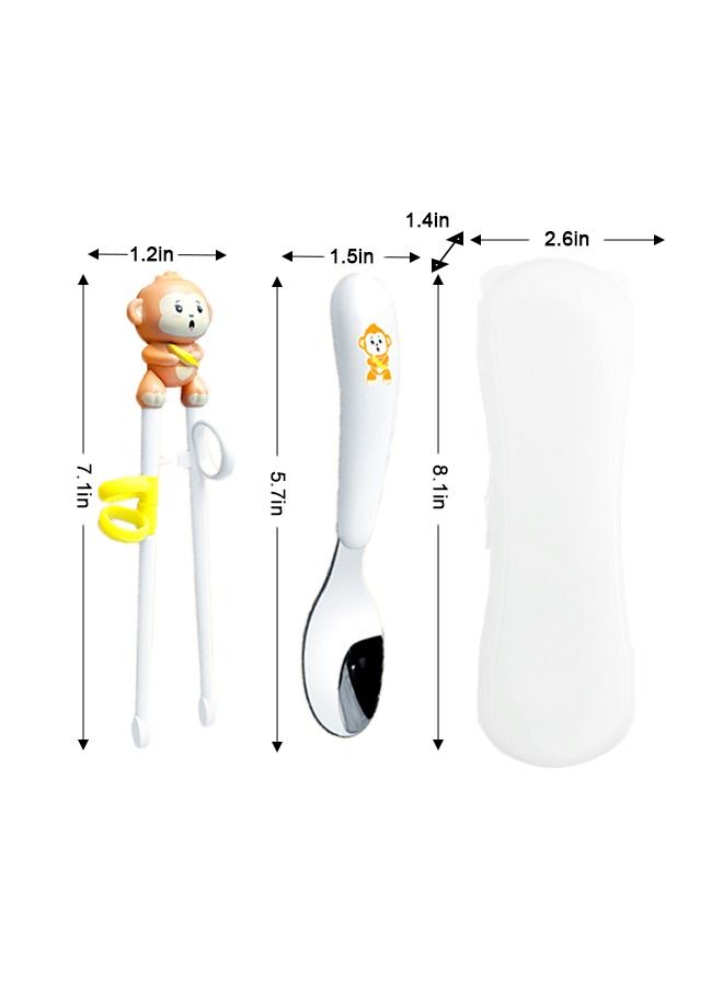 مجموعة عيدان تدريب الأطفال، تحتوي على زوج من عيدان تعليم الأطفال ملعقة، رأس قرد ممتع، مساعد جيد لتعلم استخدام العيدان، عيدان تعليم الكرتون - Image 3