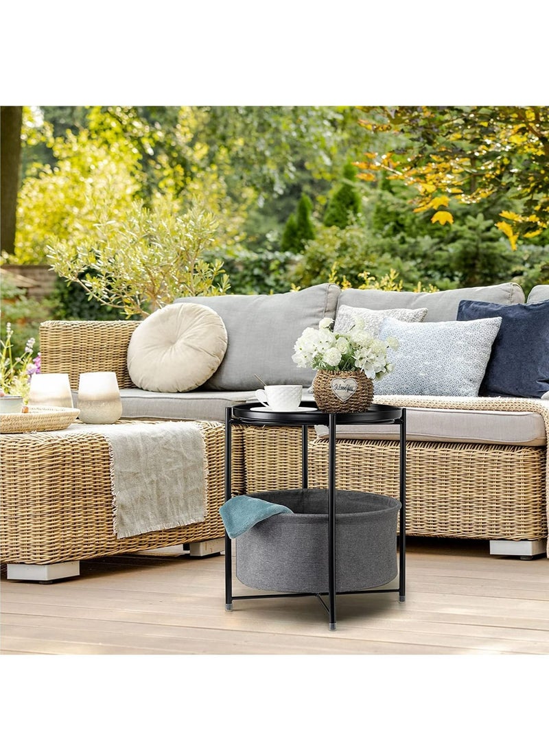 ULHYC Nordic Style Coffee Round Sofa Side Snack End Table with Storage Basket Metal Nightstand  - Image 2