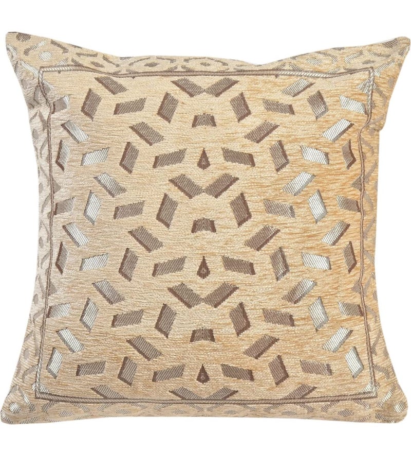 LOOMLYFE Jacquard Geomteric Cushion Covers 16 Inch X 16 Inch Set Of 5 Ethnic Motifs 240 TC Cushion Covers,Design- Bricks,Color- Beige - Image 3