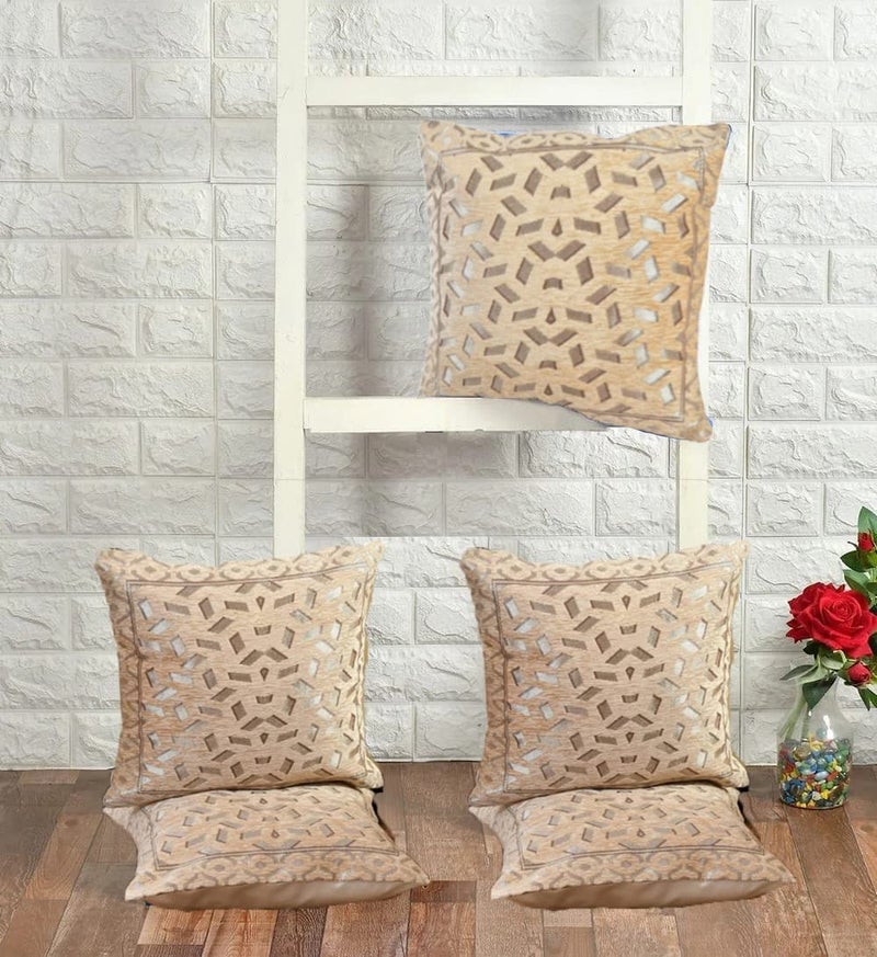 LOOMLYFE Jacquard Geomteric Cushion Covers 16 Inch X 16 Inch Set Of 5 Ethnic Motifs 240 TC Cushion Covers,Design- Bricks,Color- Beige - Image 2