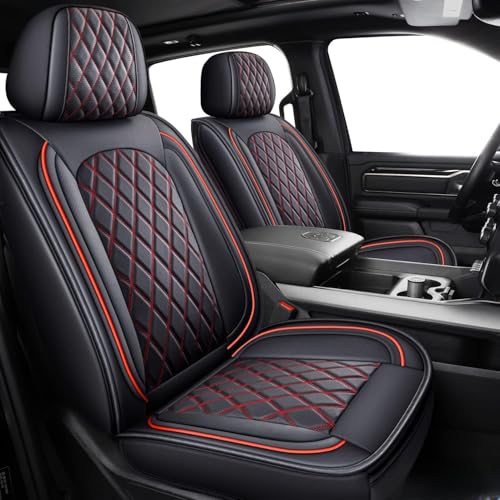 MIROZO Dodge Ram Seat Covers Full Set5PCS Car Seat Cover Waterproof Fit 20092025 Ram 1500 2500 3500 Crew Quad Regular Cab Pickup Cushions with Split Bench 4060 Black and RedFull Set Flat Back