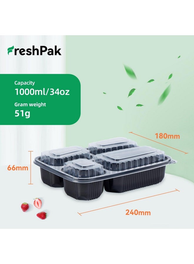 FRESHPAK Meal Prep Container, 4 Compartment 40-Pack To Go Containers with Lids Reusable BPA Free Microwave and Freezer Safe Bento Boxes Ideal for Portion Control and Food Storage(34oz) - Image 2
