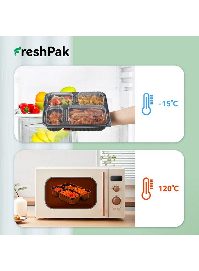 FRESHPAK Meal Prep Container, 4 Compartment 40-Pack To Go Containers with Lids Reusable BPA Free Microwave and Freezer Safe Bento Boxes Ideal for Portion Control and Food Storage(34oz) - Image 3