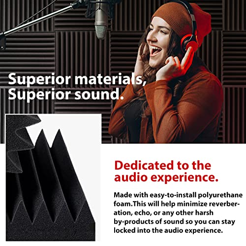 FONESO Acoustic Foam Panels, Sound Proof Foam Panels for Walls, High Desnsity Studio Soundproofing Wedges - Fire Resistant & Noise Absorbing for Studio, Office, Home (Black, 1"x12"x12" 12Pack) - Image 4