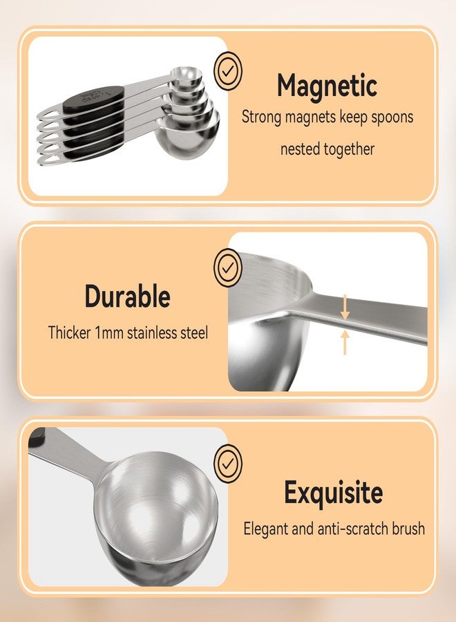 LEIFENY Magnetic Measuring Spoons Set of 5, Stainless Steel Measure Spoon for Baking & Cooking, Stackable Metal Kitchen Gadgets Essentials - Image 4