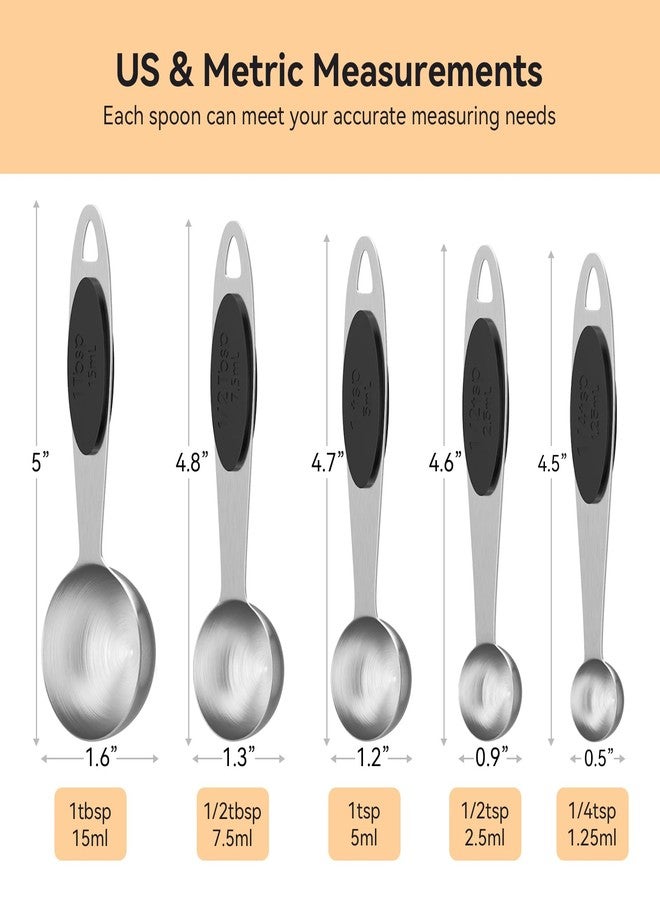 LEIFENY Magnetic Measuring Spoons Set of 5, Stainless Steel Measure Spoon for Baking & Cooking, Stackable Metal Kitchen Gadgets Essentials - Image 3