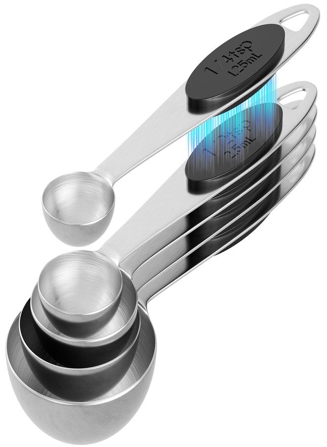 LEIFENY Magnetic Measuring Spoons Set of 5, Stainless Steel Measure Spoon for Baking & Cooking, Stackable Metal Kitchen Gadgets Essentials - Image 1