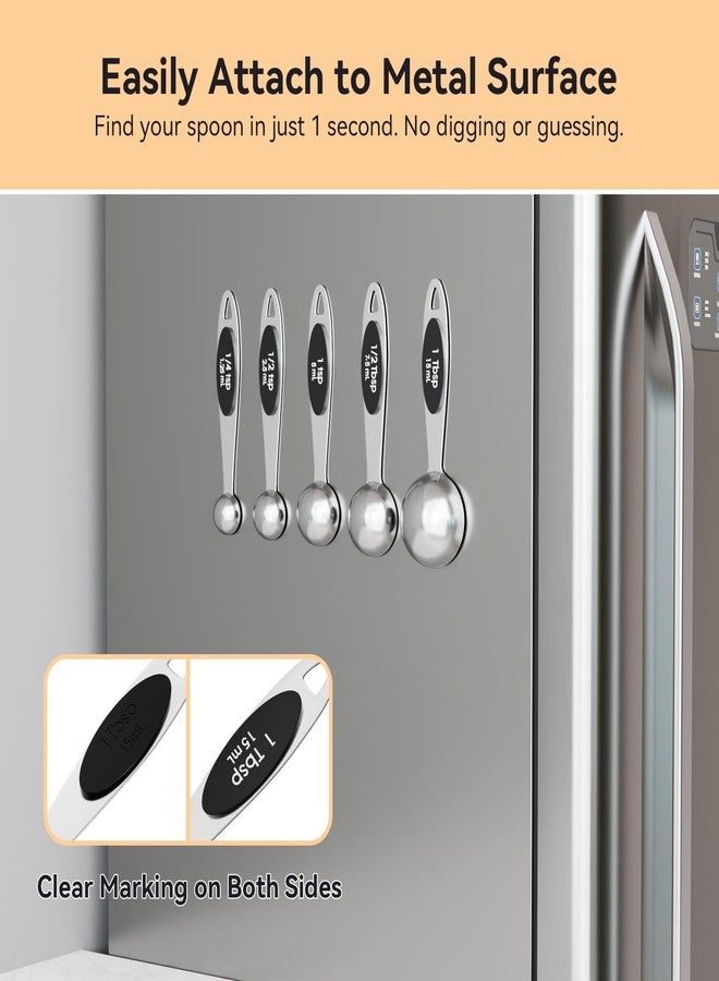 LEIFENY Magnetic Measuring Spoons Set of 5, Stainless Steel Measure Spoon for Baking & Cooking, Stackable Metal Kitchen Gadgets Essentials - Image 2
