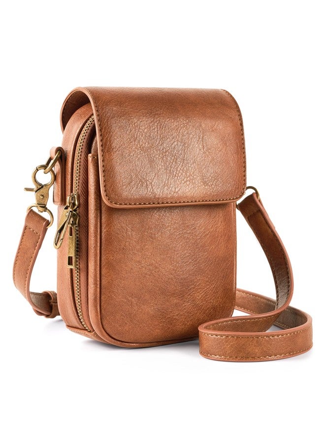 Yarnic Small Crossbody Bag for Women, Vegan Leather Cell Phone Purse with Card Slots, Vintage Wallet Bag for Travel(Brown) - Image 1