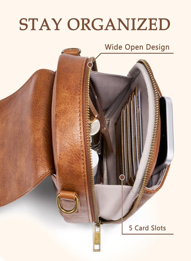 Yarnic Small Crossbody Bag for Women, Vegan Leather Cell Phone Purse with Card Slots, Vintage Wallet Bag for Travel(Brown) - Image 5