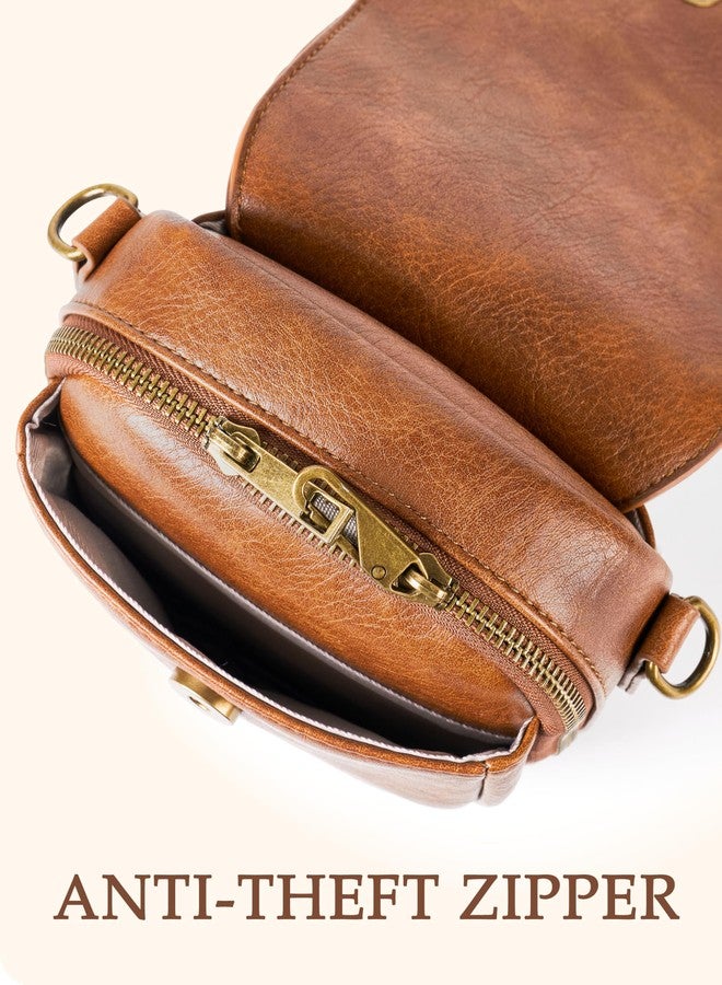 Yarnic Small Crossbody Bag for Women, Vegan Leather Cell Phone Purse with Card Slots, Vintage Wallet Bag for Travel(Brown) - Image 4