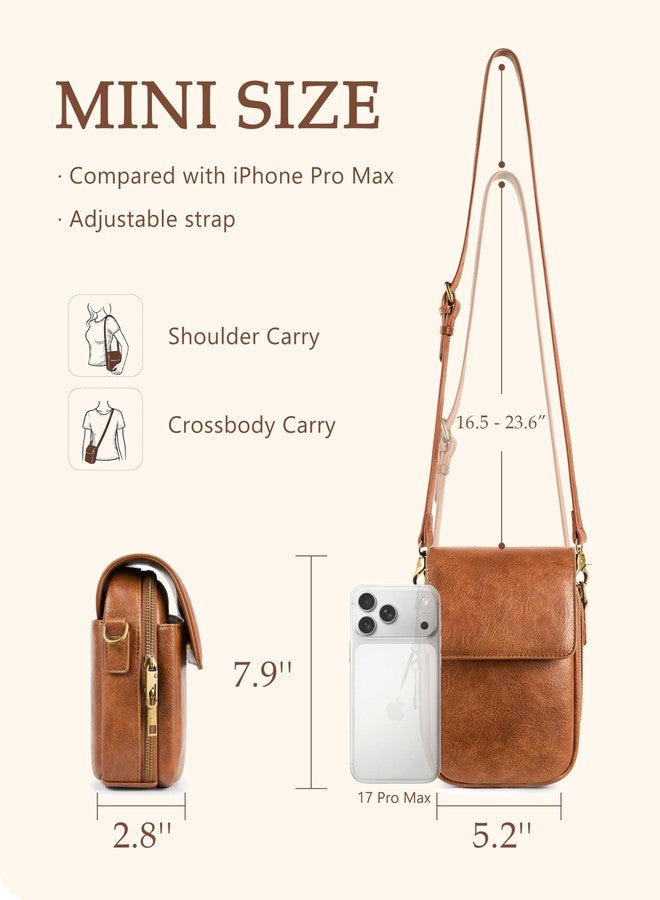 Yarnic Small Crossbody Bag for Women, Vegan Leather Cell Phone Purse with Card Slots, Vintage Wallet Bag for Travel(Brown) - Image 3