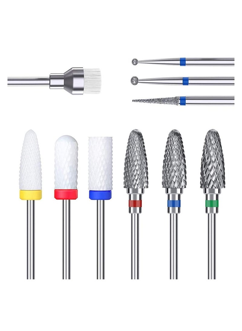 KASTWAVE Ceramic Nail Drill Bits, 10 Pcs 3/32 Inch Nail Drill Bits Set for Acrylic Gel Nails Professional Nail Drill Bits Cuticle Remover Crystal Nail Extension Nail Removal - Image 1