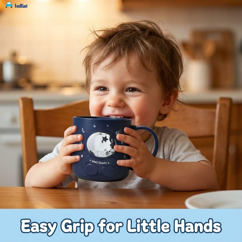 FunBlast كوب حليب فضائي للأطفال – 390 مل؛ كوب غير قابل للكسر للأطفال، أكواب حليب للأطفال غير قابلة للكسر - كوب شرب الحليب للأطفال (أزرق داكن) - Image 4