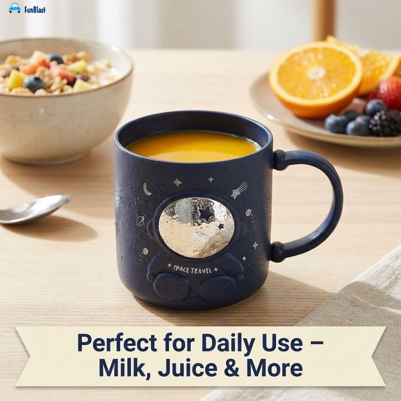 FunBlast كوب حليب فضائي للأطفال – 390 مل؛ كوب غير قابل للكسر للأطفال، أكواب حليب للأطفال غير قابلة للكسر - كوب شرب الحليب للأطفال (أزرق داكن) - Image 2