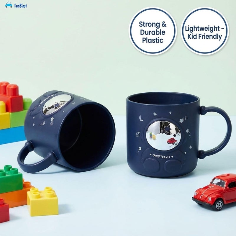 FunBlast كوب حليب فضائي للأطفال – 390 مل؛ كوب غير قابل للكسر للأطفال، أكواب حليب للأطفال غير قابلة للكسر - كوب شرب الحليب للأطفال (أزرق داكن) - Image 5