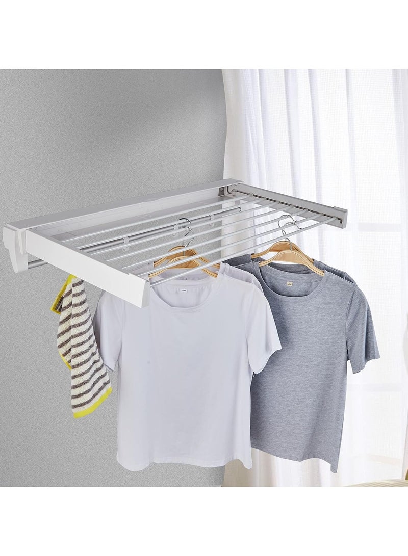 VUCATIN Clothes Drying Rack Wall Mounted Collapsible Laundry Drying Rack, Foldable Clothing Drying Rack for Indoor Outdoor Organization (White) - Image 2