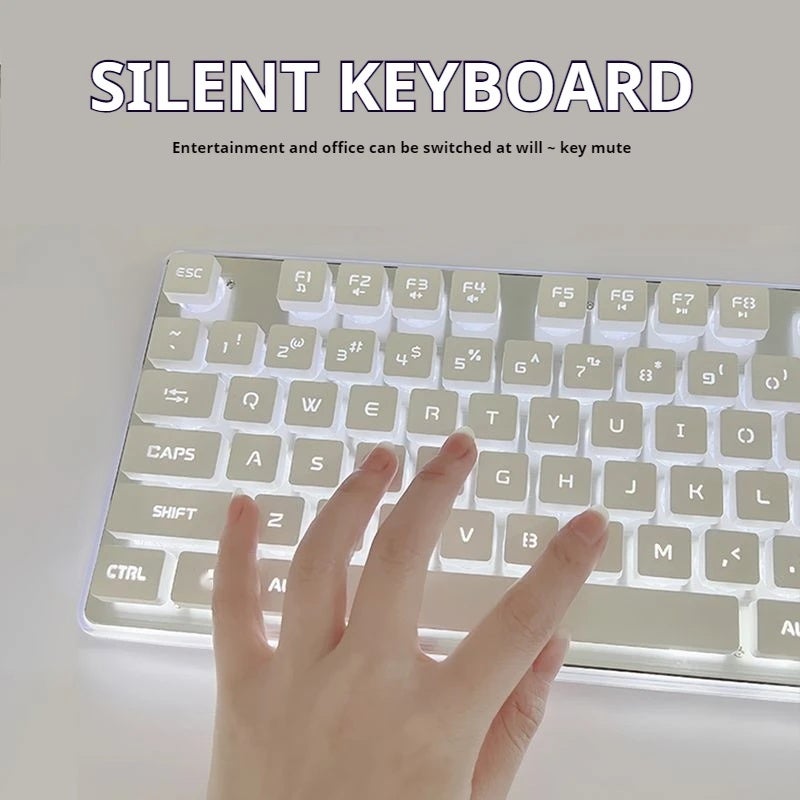Eweadn GX710S Silent Office Keyboard, All-Metal Panel, 104 Keys Wired, Water Drop Keycaps, White and Black, Gaming and Office - Image 3
