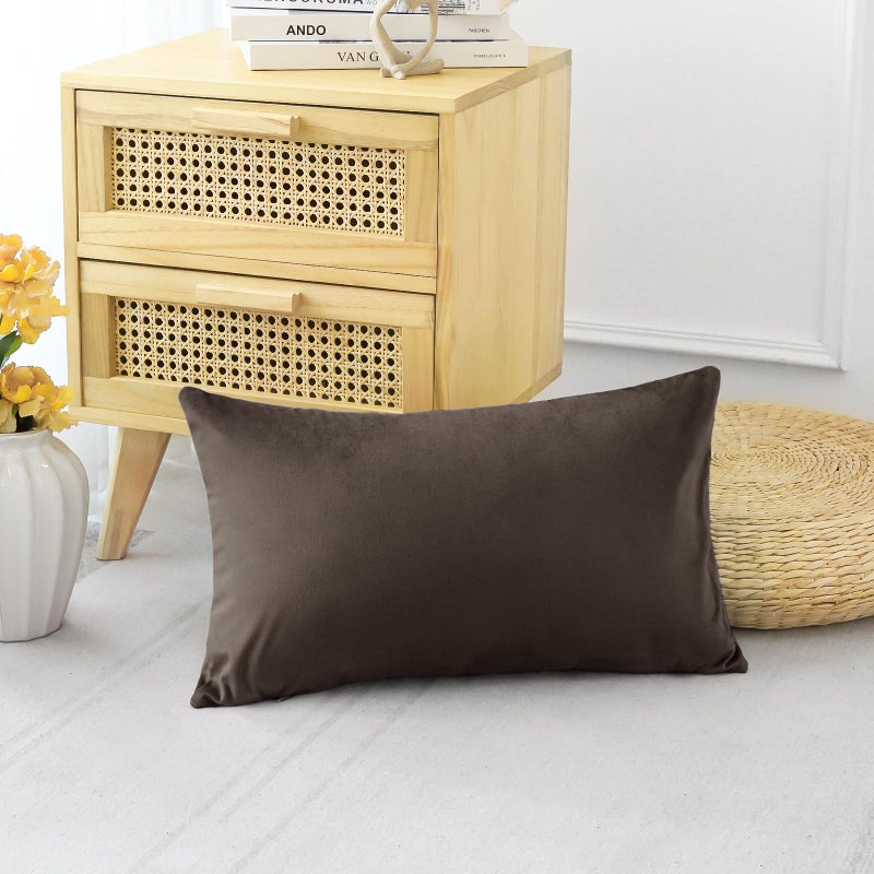 Artscope Luxury Velvet Pillow Covers Decorative Rectangle Pillowcases Soft Solid Cushion Cases for Couch Sofa Bedroom Car Decor 16x24 Inch Chocolate Brown - Image 5