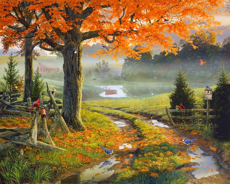 Springbok - Country Home - 1000 Piece Jigsaw Puzzle- Fall Landscape That's Relaxing - Image 1