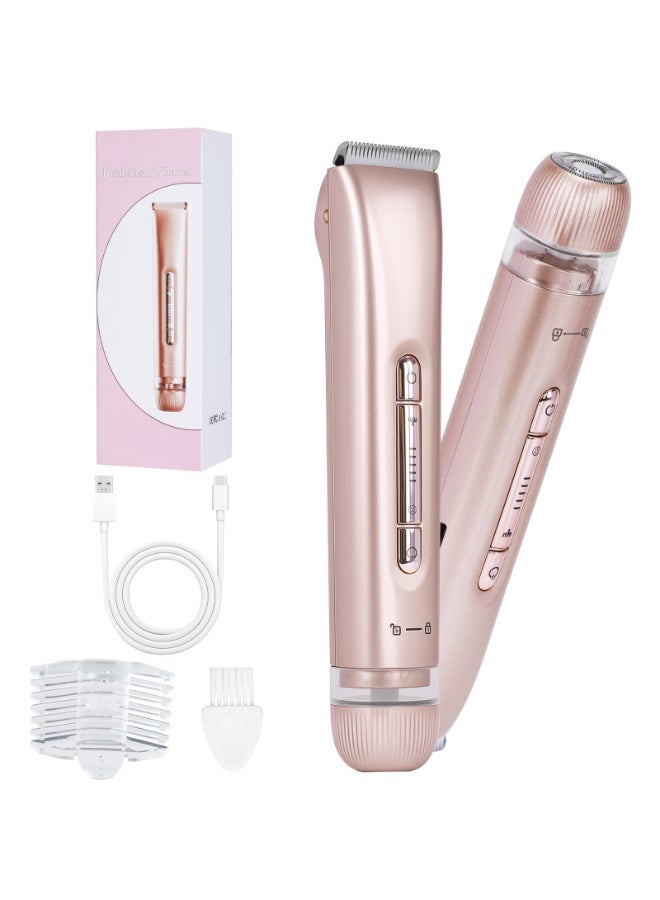 OSHIMA Bikini Trimmer for Women, 2 in 1 Electric Shaver for Women, Dual Head Pubic Hair Shaver for Men, Waterproof Wet & Dry Use Rechargeable Trimmer for Bikini Underarm Leg Arm Body Face (Gold) - Image 1