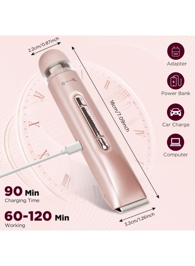 OSHIMA Bikini Trimmer for Women, 2 in 1 Electric Shaver for Women, Dual Head Pubic Hair Shaver for Men, Waterproof Wet & Dry Use Rechargeable Trimmer for Bikini Underarm Leg Arm Body Face (Gold) - Image 2