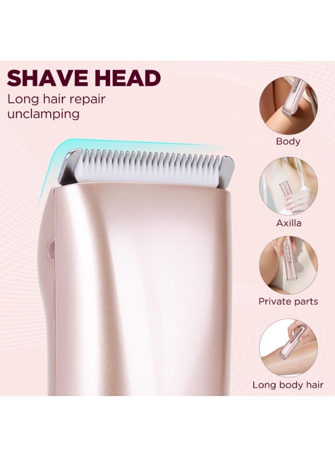 OSHIMA Bikini Trimmer for Women, 2 in 1 Electric Shaver for Women, Dual Head Pubic Hair Shaver for Men, Waterproof Wet & Dry Use Rechargeable Trimmer for Bikini Underarm Leg Arm Body Face (Gold) - Image 3