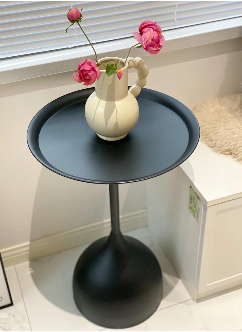 D&L - Coffee Table End Table Nordic Sofa Side Decorative Small Space Living Room Bedroom Patio Vintage Metal End Table Metal Iron Outdoor Round Table Weather Resistant Anti-Rust Outdoor 40*60Cm Black - Image 1