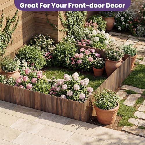 Wieghda Garden Wooden Fence Edging, Burnt Wood Finish, Fir Wood,Outdoor Lawn Landscape Border (1, 7.87" Height) - Image 3