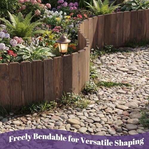 Wieghda Garden Wooden Fence Edging, Burnt Wood Finish, Fir Wood,Outdoor Lawn Landscape Border (1, 7.87" Height) - Image 5
